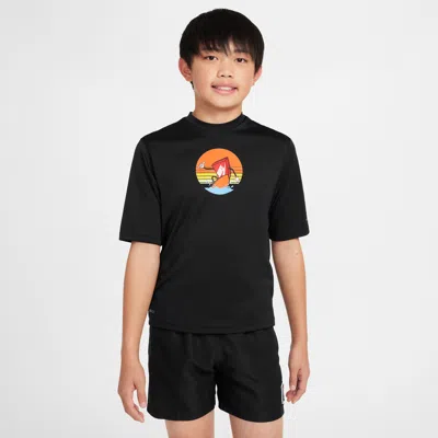 Nike Swim Hydroguard Big Kids' (boys') Dri-fit Short-sleeve Top In Black