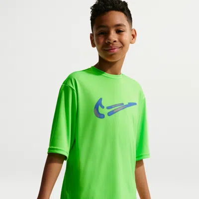 Nike Swim Hydroguard Big Kids' (boys') Dri-fit Uv Short Sleeve Top In Green