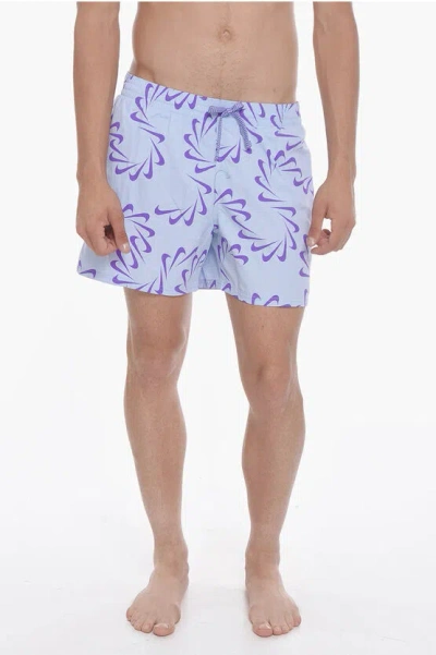 Nike Swim Nylon Swoosh Line Swim Shorts In Blue