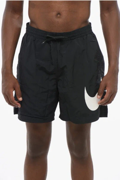 Nike Swim Solid Boxer Swim Shorts With Contrast Logo In Black