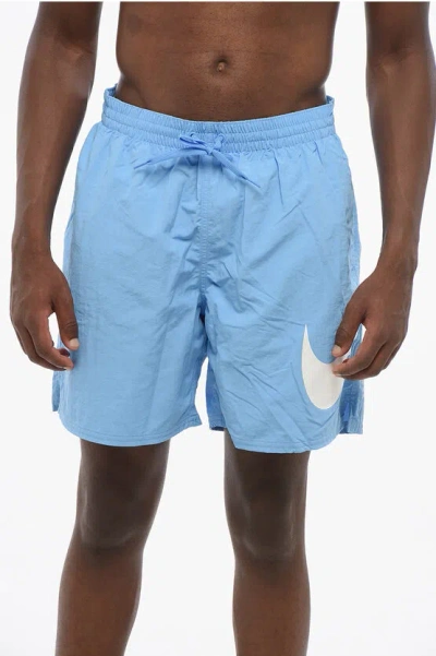 Nike Swim Solid Boxer Swim Shorts With Contrast Logo In Blue