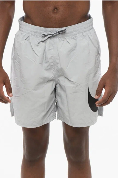 Nike Swim Solid-color Boxer Swim Trunks With Contrast Logo In White