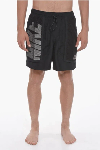 Nike Swim Solid Color Swim Shorts With Perforated Pockets In Red