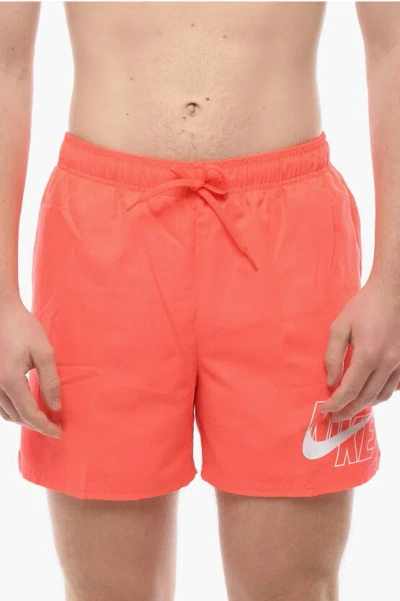 Nike Swim Solid Color Swim Shorts With Printed Logo In Orange