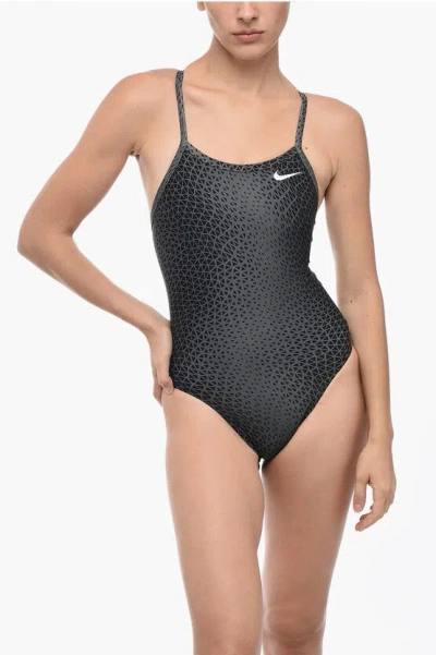 Nike Swim Two-tone One Piece Swimsuit With Embroidered Logo In Black