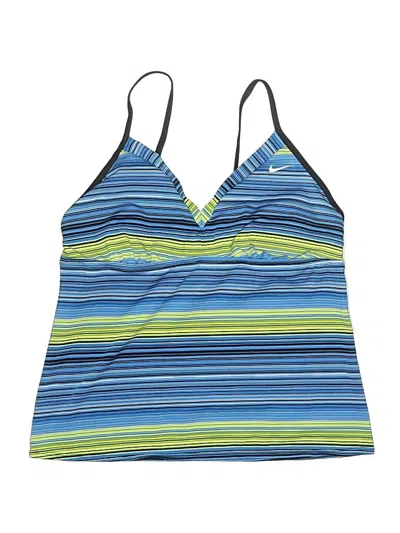Pre-owned Nike Swimsuit Top Blue Stripes Pattern Strapless Neckline Swimwear