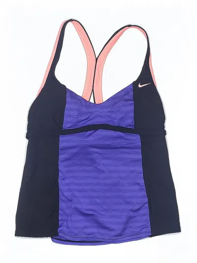 Pre-owned Nike Swimsuit Top Purple Color Block Pattern Swimwear
