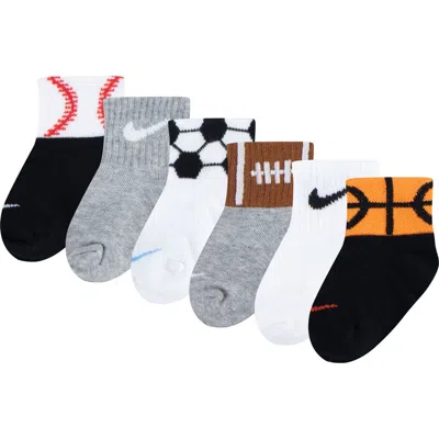 Nike Babies'  Swoosh 6-pack Sport Ball Assorted Socks In Gray