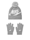 Nike Swoosh Beanie Hat Set In グレー