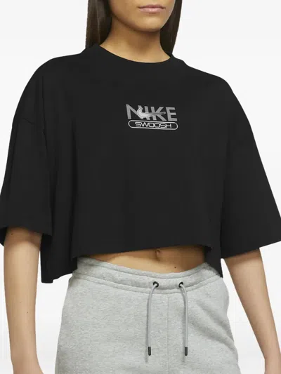 Nike Swoosh Cropped Top In Black