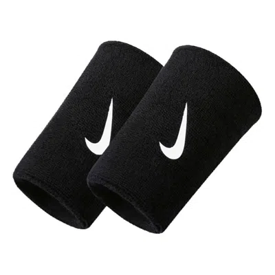 Nike Swoosh Doublewide Wristband 'black' In Blue