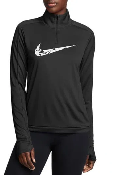 Nike Swoosh Dri-fit Quarter Zip Pullover In 010 Black/white