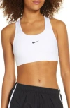 Nike Swoosh Medium Support Bra In White/black