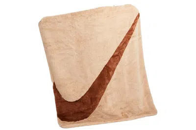 Pre-owned Nike Swoosh Faux Fur Throw Blanket Beige/brown