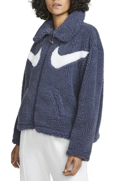 Nike Swoosh Fleece Front Zip Jacket In Blue
