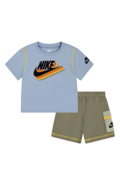 Nike Babies'  Swoosh Graphic T-shirt & Knit Cargo Shorts Set In Neutral Olive