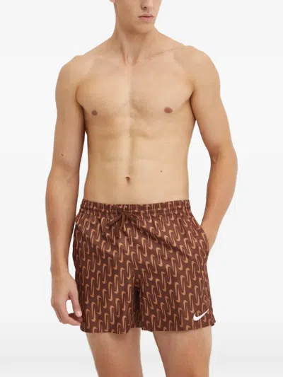 Nike Swoosh Link Swim Shorts In Brown