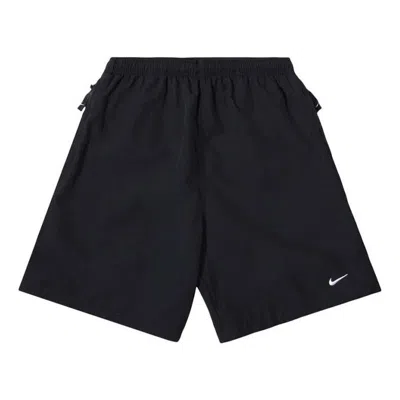 Nike Swoosh Logo Embroidered Solid Color Loose Shorts Black