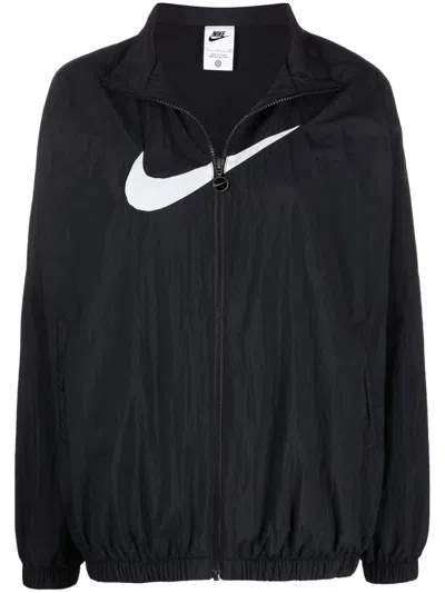Nike Swoosh Logo High-neck Jacket In Black