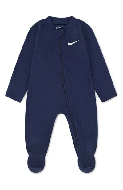 Nike Babies'  Swoosh Logo Pointelle Footie In Blue