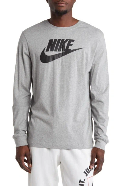 Nike Swoosh Long Sleeve T-shirt In Gray Heather/black