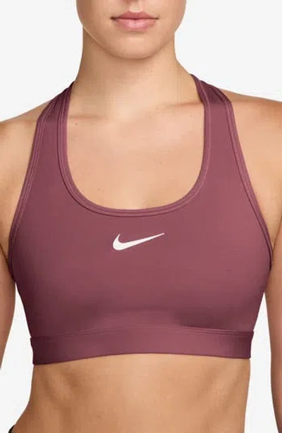 Nike Swoosh Medium Support Dri-fit Unpadded Sports Bra In Pink Smoke/ White