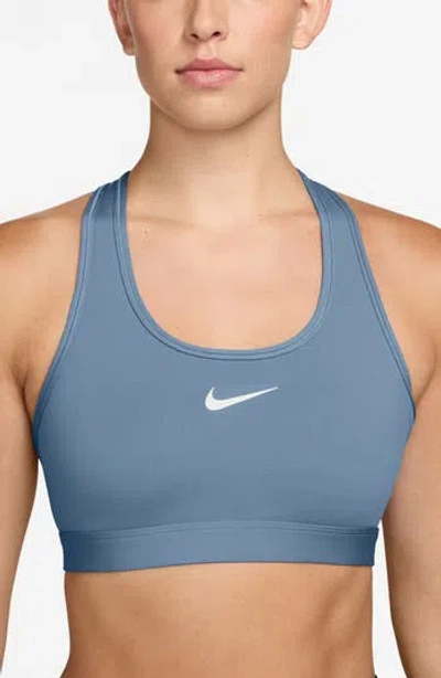 Nike Swoosh Medium Support Dri-fit Unpadded Sports Bra In Blue