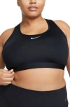 Nike Women's Swoosh Medium Support Padded Sports Bra (plus Size) In Black/white