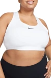 Nike Swoosh Medium Support Sports Bra In White/ Stone Mauve/ Black