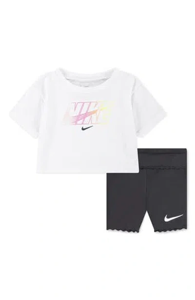 Nike Swoosh Motion Shirt & Bike Shorts Set In Dark Smoke Grey