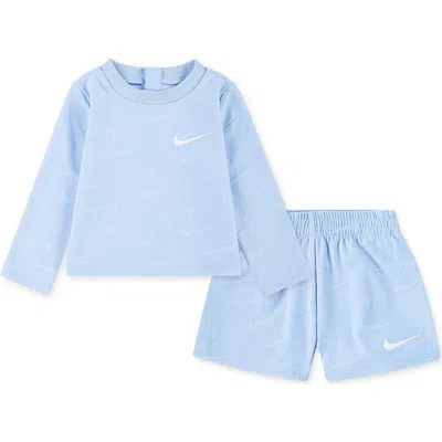 Nike Babies'  Swoosh Motion Top & Shorts Set In Blue
