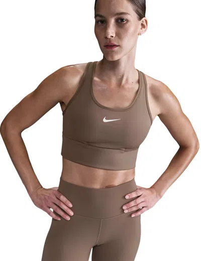 Nike Swoosh Pocket Medium-support Sports Bra In Brown
