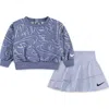 Nike Swoosh Print Sweatshirt & Dri-fit Skort Set In Blue