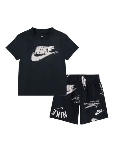 Nike Kids' Swoosh-printed Shorts Set In Black