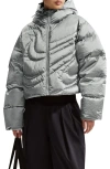 Nike Swoosh Series Water Resistant Therma-fit Oversize Down Puffer Jacket In Gray