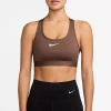 Nike Swoosh Womens Medium Support Sports Bra Dx6821 In Brown