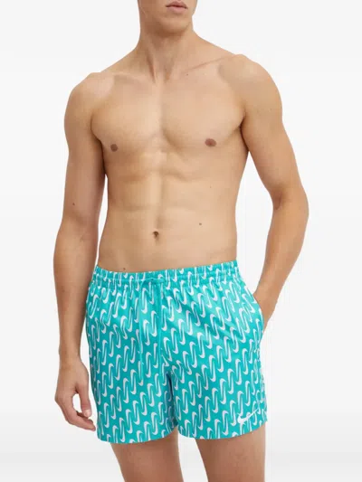Nike Swoosh-print Swim Shorts In Blue
