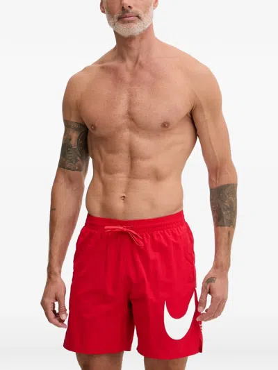 Nike Swoosh-print Swim Shorts In Red