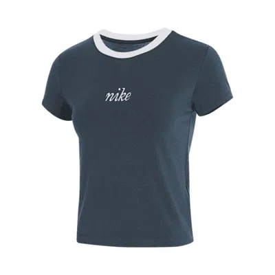 Nike Sportswear Chill Logo Embroidered T-shirt In Armory Navy/white