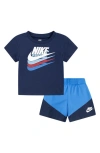 Nike T-shirt & Colorblock Shorts Set In Midnight Navy