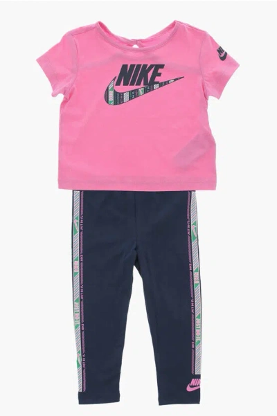 Nike T-shirt And Joggers Set With Printed Logo In Pink