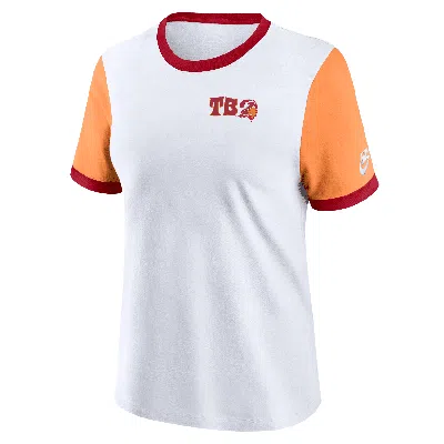 Nike Tampa Bay Buccaneers Rewind  Women's Nfl Ringer T-shirt In White