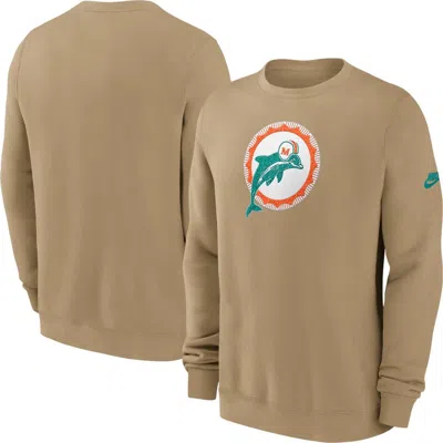 Nike Tan Miami Dolphins Swing Pass Rewind Club Pullover Sweatshirt In Brown