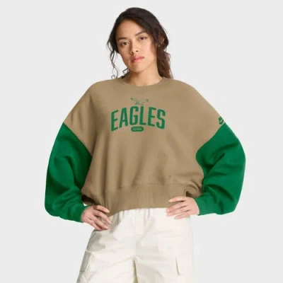 Nike Tan Philadelphia Eagles Oversized Rewind Pullover Sweatshirt In Brown
