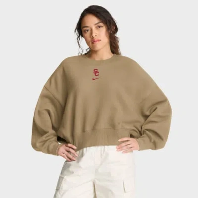 Nike Tan Usc Trojans Oversized Phoenix 2-hit Pullover Sweatshirt In Neutral