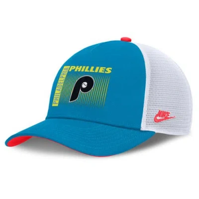 Nike Teal Philadelphia Phillies Neon 90s Rise Structured Performance Adjustable Trucker Hat In Blue