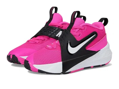 Nike Team Hustle D 12 (big Kid) Kids Shoes Laser Fuchsia/white/black : 5 Big Kid M, Textile In Pink