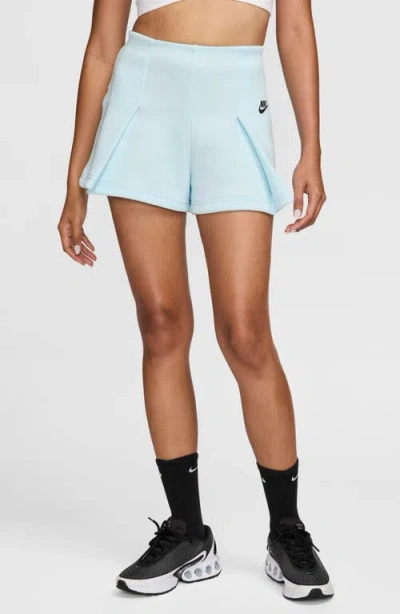 Nike Tech Fleece High Waist Pleated Shorts In Blue