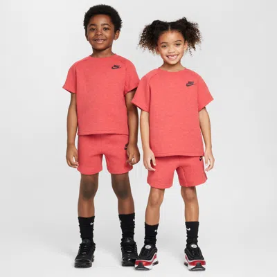 Nike Little Kids' Tech Fleece Tee And Shorts Set In Red