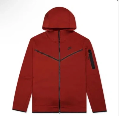 Pre-owned Nike Tech Fleece Men's Full-zip Hoodie Red Black Size M (cu4489 687)
